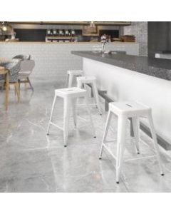 Flash Furniture 24inH Commercial-Grade Metal Backless Counter Stool, White