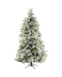 Fraser Hill Farm Flocked Snowy Pine Christmas Tree, 6 1/2ft X 80in Diameter, With Clear LED String Lighting