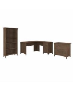 Bush Furniture Salinas 60inW L-Shaped Desk With Lateral File Cabinet And 5-Shelf Bookcase, Ash Brown, Standard Delivery