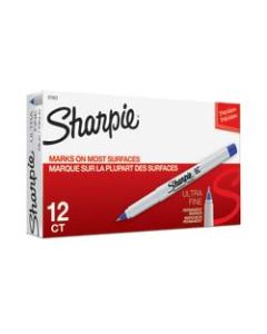 Sharpie Permanent Ultra-Fine Point Markers, Blue, Pack Of 12 Markers