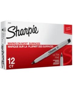 Sharpie Permanent Ultra-Fine Point Markers, Black, Pack Of 12 Markers