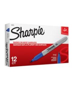 Sharpie Permanent Fine-Point Markers, Blue, Pack Of 12 Markers