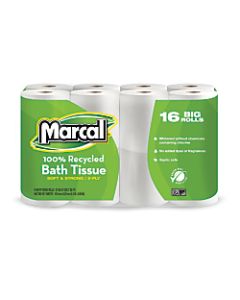 Marcal Small Steps 2-Ply Toilet Paper, 100% Recycled, 168 Sheets Per Roll, Pack Of 16 Rolls