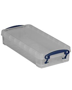 Really Useful Box Plastic Storage Container With Built-In Handles And Snap Lid, 0.55 Liter, 8 1/2in x 4in x 1 3/4in, Clear