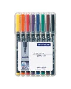 Staedtler Mars Lumocolor Permanent Markers, Broad, 80% Recycled, Assorted Colors, Pack Of 8