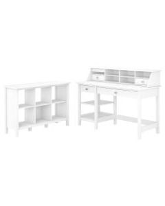 Bush Furniture Broadview 54inW Computer Desk With Open Storage, 6-Cube Bookcase And Organizer, Pure White, Standard Delivery