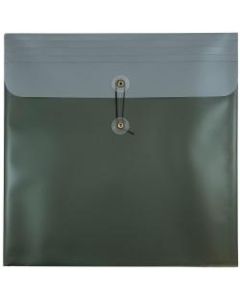 JAM Paper Plastic 13in x 13in Poly Envelopes, Button And String Closure, 13in x 13in, Metallic Dark Green, Pack Of 12