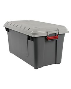 Office Depot Brand Plastic Storage Trunk With Handles/Latch Lid, 30in x 15 3/8in x 16in, Gray/Red