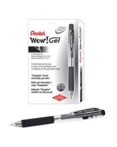 Pentel Wow! Retractable Gel Roller Pens, Medium Point, 0.7 mm, Clear Barrel, Black Ink, Pack Of 12