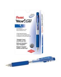 Pentel Wow! Retractable Gel Roller Pens, Medium Point, 0.7 mm, Clear Barrel, Blue Ink, Pack Of 12
