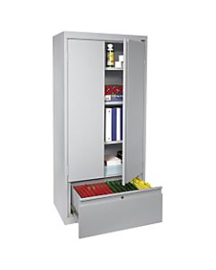 Sandusky Full-Height Steel Storage Cabinet With Drawer, 64inH x 30inW x 18inD, Dove Gray