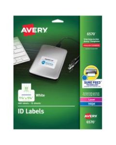 Avery Multipurpose ID Labels, 6570, Rectangular, 1 1/4in x 1 3/4in, White, Pack of 480
