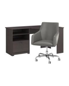 Bush Furniture Cabot 60inW Corner Desk With Mid-Back Leather Box Chair, Heather Gray, Standard Delivery