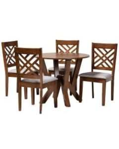 Baxton Studio Elise Dining Set, 29-15/16inH x 35-7/16inW x 35-7/16inD, Gray/Walnut