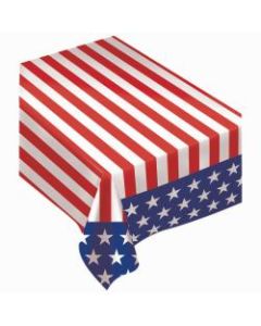 Amscan Flannel-Backed Table Cover, 52in x 90in, Patriotic Stars And Stripes