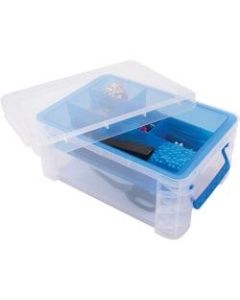 Advantus Super Stacker Divided Supply Box - External Dimensions: 14.3in Length x 10.3in Width x 6.5in Height - Lid Lock Closure - Stackable - Plastic - Clear, Blue - For Pen/Pencil, Paper Clip, Rubber Band - 1 Each
