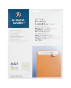 Business Source Block-out File Folder Labels - 3 7/16in Length - Permanent Adhesive - Laser, Inkjet - White - 30 / Sheet - 750 / Pack
