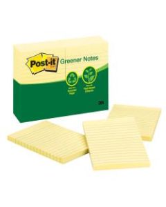 Post-it Greener Notes, 4in x 6in, Lined, Canary Yellow, Pack Of 12 Pads