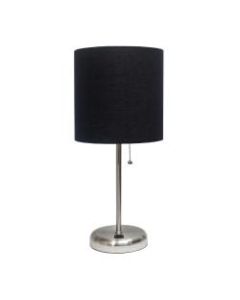 LimeLights Stick Lamp With USB Port, 19-1/2inH, Black Shade/Brushed Steel Base