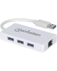 Manhattan 3-Port USB 3.0 Hub with Gigabit Ethernet Adapter - USB 3.0 Type A - External - 3 USB Port(s) - 1 Network (RJ-45) Port(s) - 3 USB 3.0 Port(s) - Mac, PC