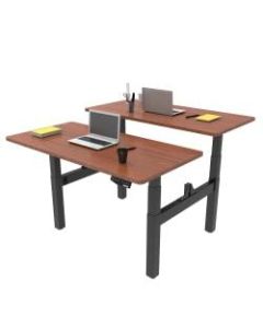 Loctek Height-Adjustable Dual Bench Desk, Black/Mahogany