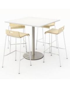 KFI Studios Square Bistro Pedestal Table With 4 Stacking Bar Stools, Designer White/Natural