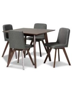 Baxton Studio Pernille Dining Set, 29-15/16inH x 35-7/16inW x 35-7/16inD, Gray/Walnut Brown