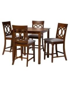 Baxton Studio Verina Pub Set, 36inH x 35-7/16inW x 35-7/16inD, Gray/Walnut
