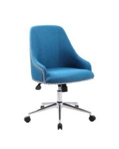 Boss Office Products Carnegie Fabric Mid-Back Desk Chair, Peacock Blue/Chrome
