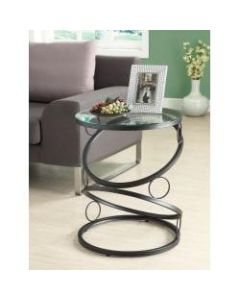 Monarch Specialties Metal Accent Table With Glass Top, Round, Black