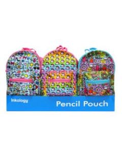 Inkology Corey Paige Mini Backpack Pencil Pouches, 7in x 10in, Assorted Designs, Pack Of 12 Pouches