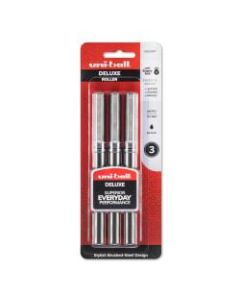 uni-ball Deluxe Rollerball Pens, Micro Point, 0.5 mm, Graphite Barrel, Black Ink, Pack Of 3
