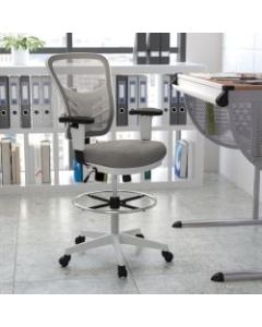 Flash Furniture Ergonomic Mesh Mid-Back Drafting Chair With Adjustable Foot Ring And Arms, Light Gray/White