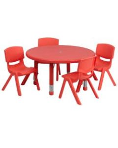 Flash Furniture Round Plastic Height-Adjustable Activity Table Set With 4 Chairs, 23-3/4in x 33in, Red