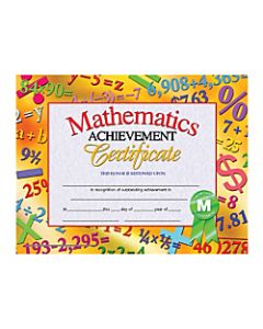 Hayes Publishing Math Achievement Certificate, 8-1/2in X 11in, Pack Of 30