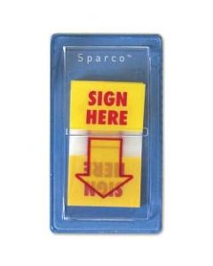 Sparco "Sign Here" Preprinted Self-Stick Flags, 1in x 1 3/4in, Yellow, Pack Of 100