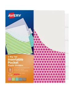 Avery Big Tab Insertable Plastic Dividers With Pockets, 9 1/4in x 11 1/8in, Multicolor, 5-Tab