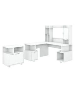 kathy ireland Home by Bush Furniture Madison Avenue 60inW L-Shaped Desk With Hutch And Lateral File Cabinet, Pure White, Standard Delivery