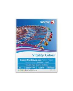 Xerox Vitality Colors Pastel Plus Multi-Use Printer Paper, Letter Size (8 1/2in x 11in), 24 Lb, 30% Recycled, Assorted, Ream Of 500 Sheets