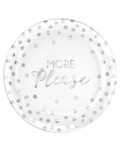 Amscan More Please Plastic Dinner Plates, 7-1/2in, White/Silver, Pack Of 20 Plates