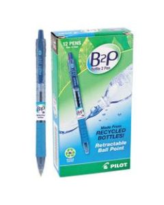 Pilot B2P "Bottle To Pen" Retractable Ballpoint Pens, Fine Point, 0.7 mm, 86% Recycled, Transparent Blue Barrel, Blue Ink, Pack Of 12