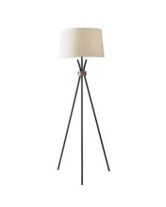 Adesso Benson Floor Lamp, 60inH, White Shade/Black Base