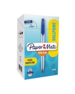 Paper Mate InkJoy 50ST Stick Ballpoint Pens, Medium Point, 1.0 mm, Clear Barrels, Blue Ink, Box of 60