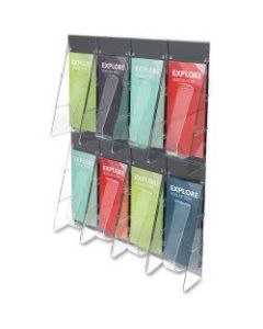 Deflect-O 8-Pocket Wall Rack, Leaflet Holder, 23 1/2inH x 18 1/4inW x 2 7/8inD, Clear