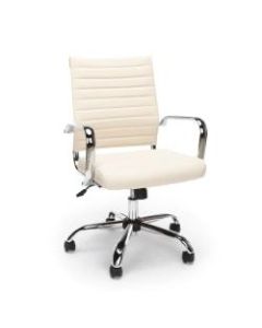 Essentials By OFM Ribbed Ergonomic Bonded Leather High-Back Chair, Ivory/Black