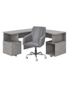 kathy ireland Home by Bush Furniture Madison Avenue 60inW L-Shaped Desk And Chair Set, Modern Gray, Standard Delivery