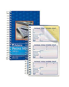 Adams Phone Message Book, 8 1/2in x 5 1/4in , 100 Pages, White/Canary Yellow
