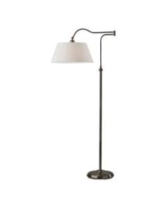 Adesso Rodeo Swing-Arm Floor Lamp, 60inH, White Shade/Antique Pewter Base