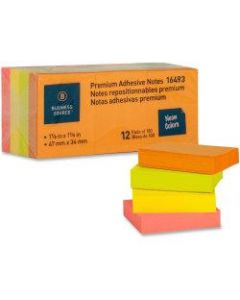 Business Source Premium Repostionable Adhesive Notes - 1.50in x 2in - Rectangle - Unruled - Neon - Self-adhesive, Repositionable, Solvent-free Adhesive - 12 / Pack