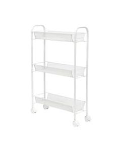 Honey Can Do Slim Rolling Wire Cart, With 3 Baskets, 30-3/4inH x 7-1/4inW x 19inD, White